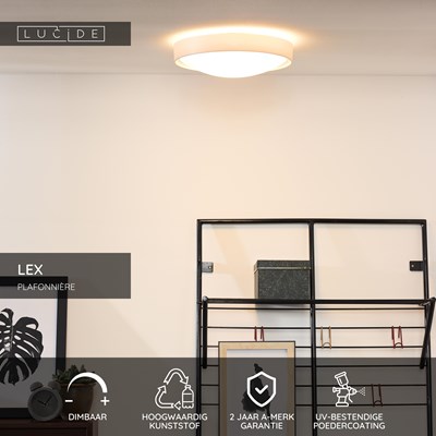 Lucide LEX - Plafonnière - Ø 33 cm - 2xE27 - Wit